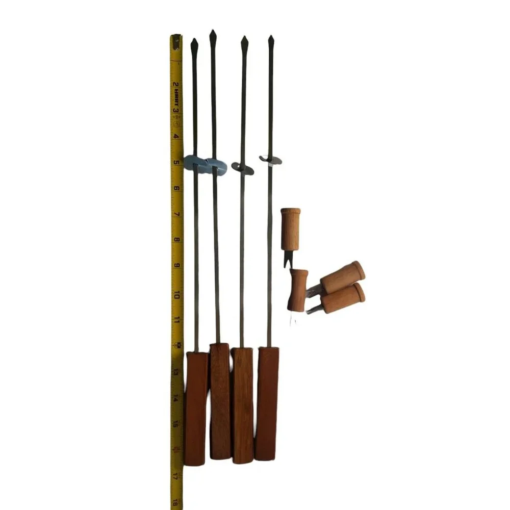 Barbecue Skewers Corn Picks Set BBQ Wood Stainless Steel Grilling Kabob Kebab
